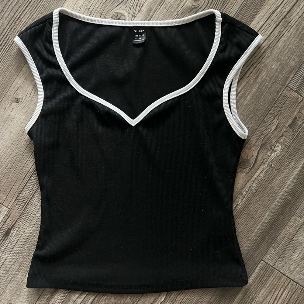 SHEIN Black Tank Top with White Trim